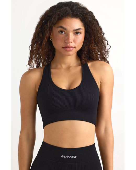 BO+TEE Black Flexirib Racerback Sports Bra