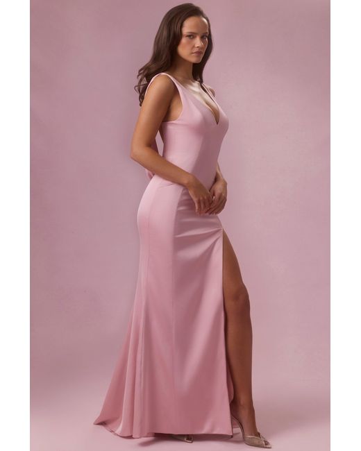 Oh Polly Pink Satin Draped Bridesmaid Dress