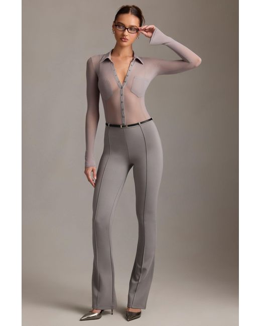 Oh Polly Gray Low-Rise Flared Trousers