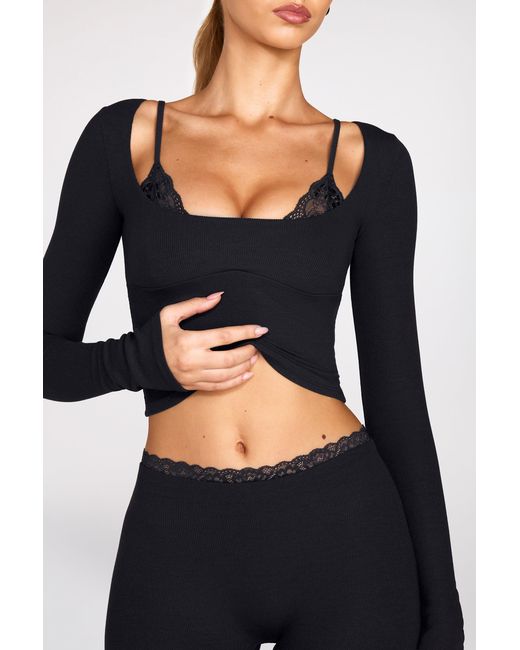 Oh Polly Black Modal Mid-Rise Flared Trousers