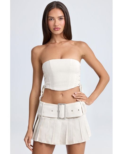 Oh Polly White Belted Pleated Low-Rise Micro Mini Skirt