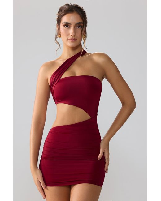 Oh Polly Red Slinky Jersey Ruched Cut Out Mini Dress