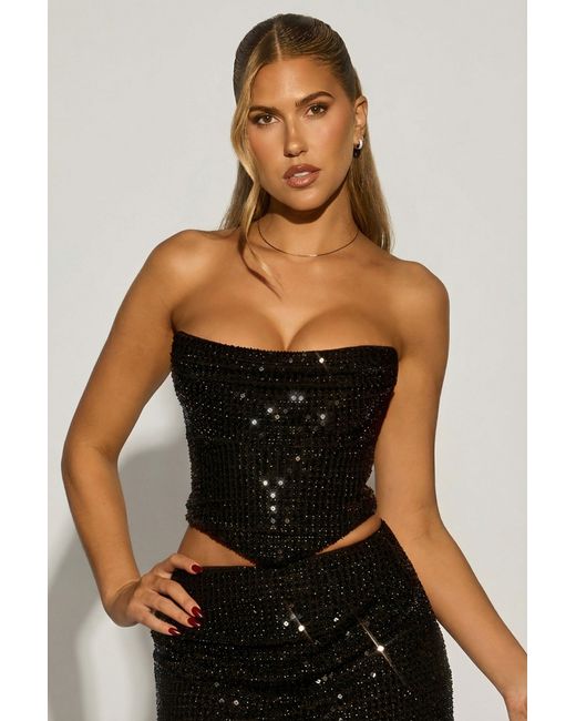 Oh Polly Black Embellished Draped Corset Top