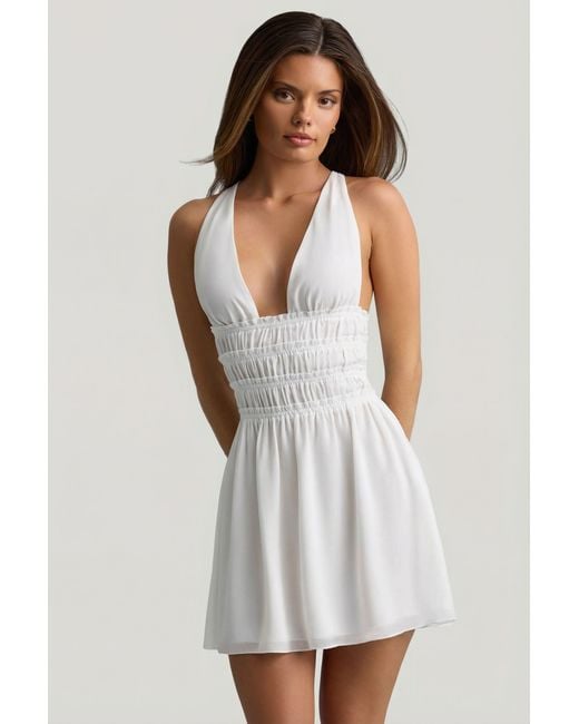 Oh Polly White Plunge Cross-Back Mini Dress