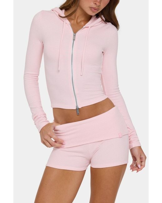 BO+TEE Pink Ribbed Jersey Cropped Hoodie