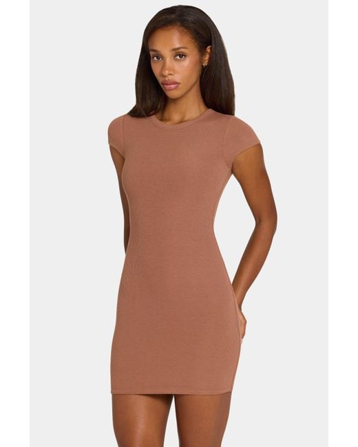 BO+TEE Brown Buttercloud Cap Sleeve Mini Dress