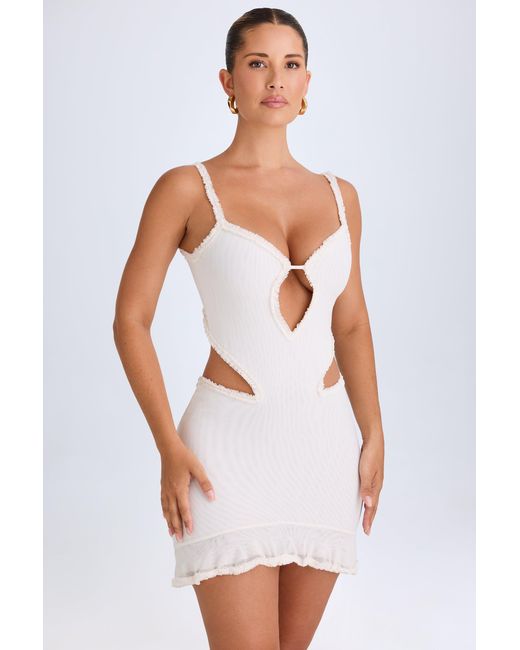Oh Polly White Ruffle-Appliqué Cut-Out Mini Dress