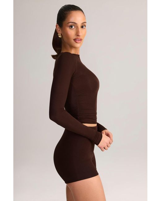 Oh Polly Brown Modal High-Rise Bodycon Mini Shorts