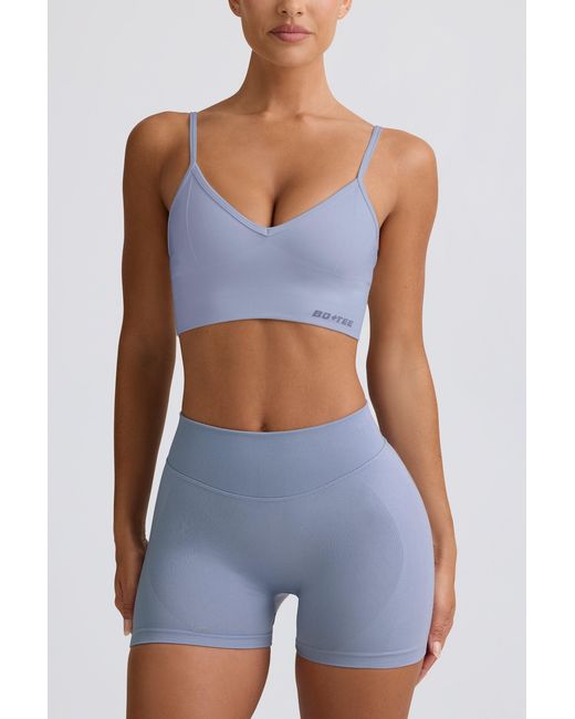 BO+TEE Blue Define Luxe V-Neck Sports Bra