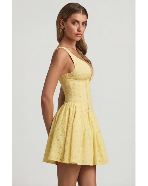 Oh Polly Yellow Broderie Anglaise Bow-Detail A-Line Mini Dress