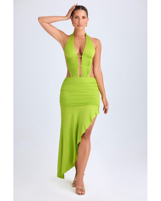 Oh Polly Green Asymmetric Cut-Out Halterneck Midaxi Dress