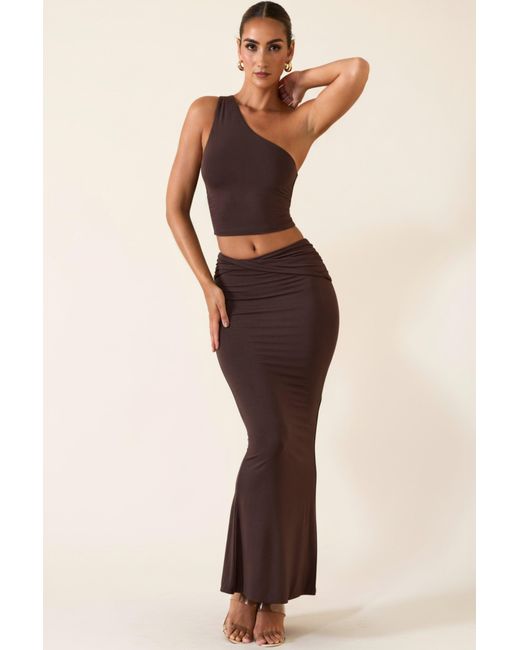 Oh Polly Brown Modal Twist-Front Maxi Skirt