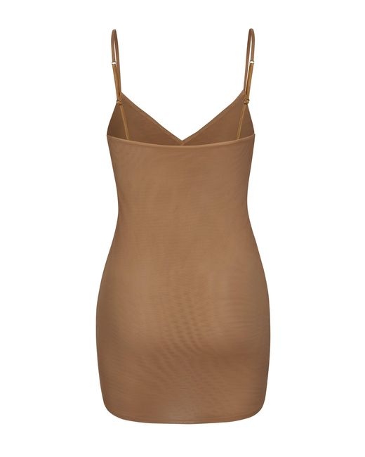 Oh Polly Brown Soft Mesh V-Neck Mini Slip Dress