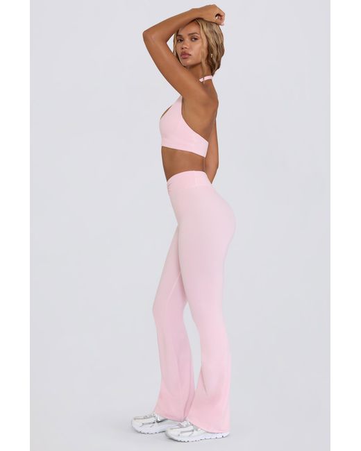 BO+TEE Pink Brushed Jersey Ruched Flared Trousers