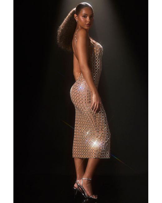 Oh Polly Natural Embellished Open-Back Midaxi Dress
