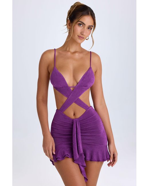 Oh Polly Purple Ruffle-Trim Cut-Out Mini Dress