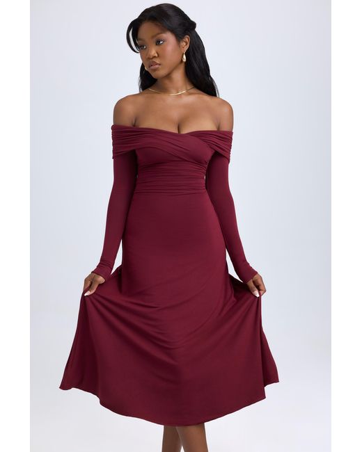 Oh Polly Red Modal Off-Shoulder Ruched Midaxi Dress