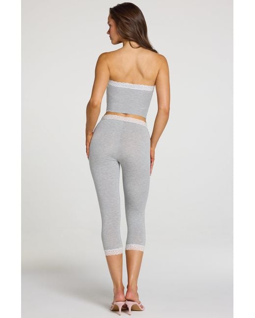 Oh Polly Gray Modal Lace-Trim Mid-Rise Capri Leggings