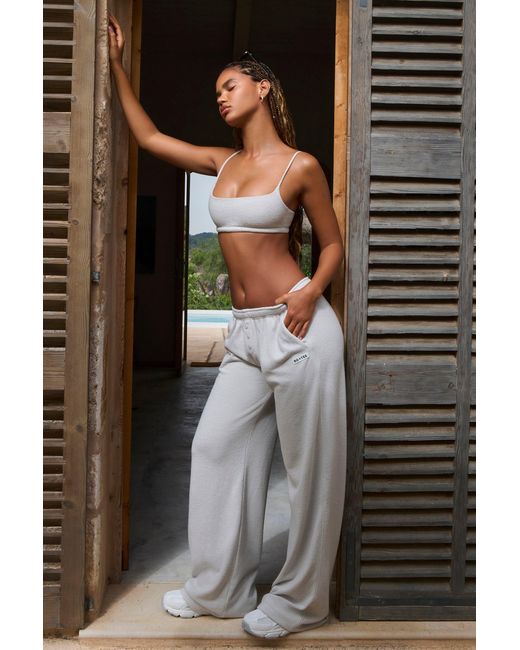 BO+TEE Gray Textured Cotton Button Low-Rise Wide-Leg Joggers