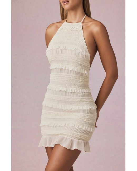 Oh Polly White Ruffled Backless Halterneck Mini Dress