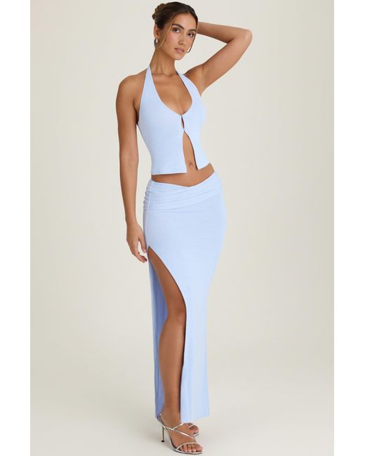 Oh Polly Blue Ruched Maxi Skirt