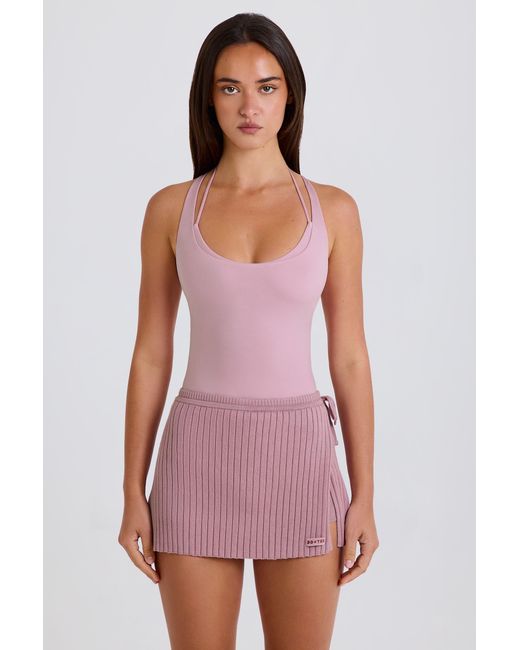BO+TEE Pink Ribbed Knit Tie Wrapover Skort