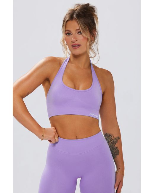 BO+TEE Purple Define Luxe Halterneck Sports Bra