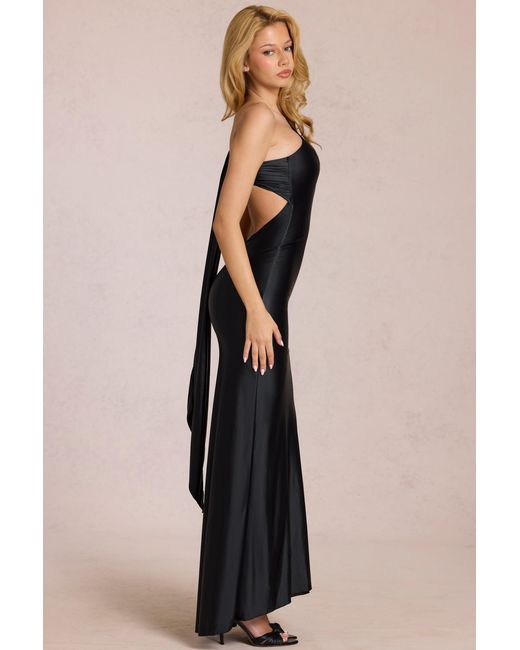 Oh Polly Black Asymmetric Tie-Back Gown
