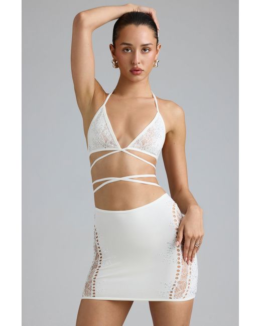 Oh Polly White Embellished Mid-Rise Mini Skirt