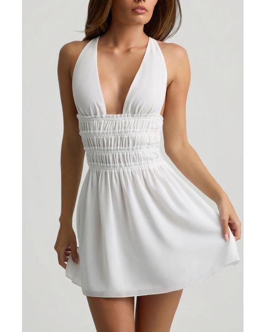 Oh Polly White Plunge Cross-Back Mini Dress