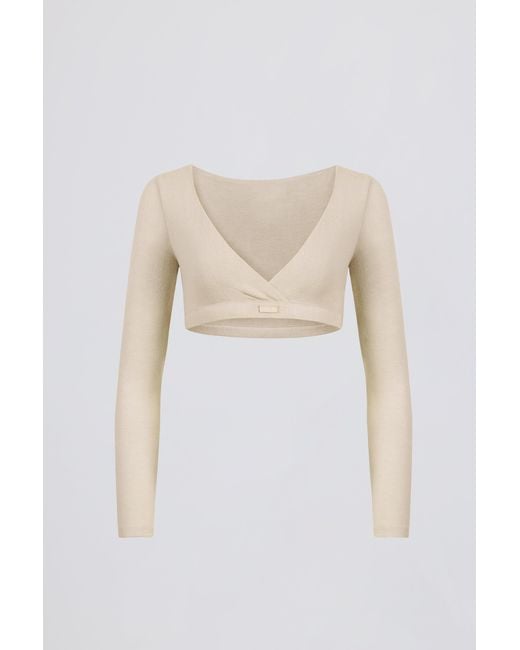 BO+TEE White Brushed Jersey V-Neck Crop Top