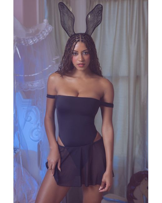 Oh Polly Black Off-Shoulder Layered Mini Dress
