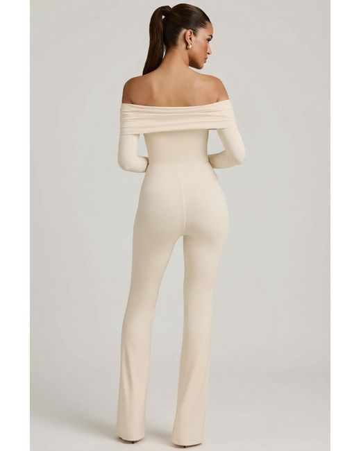 Oh Polly White Modal Off-Shoulder Ruched Jumpsuit