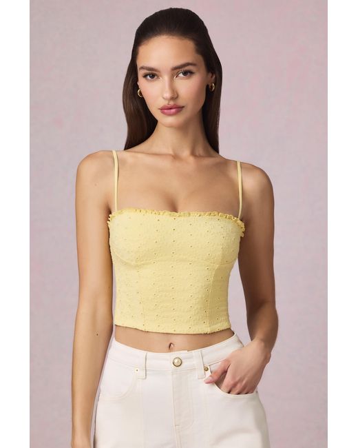 Oh Polly Yellow Modal Broderie Anglaise Camisole Top