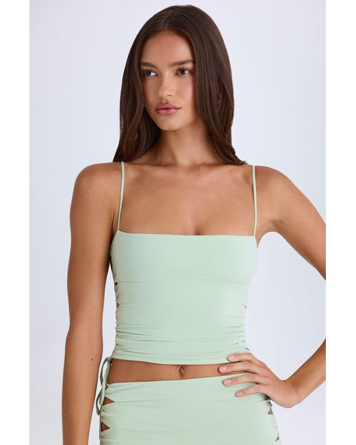 Oh Polly Green Ruched Cut-Out Top