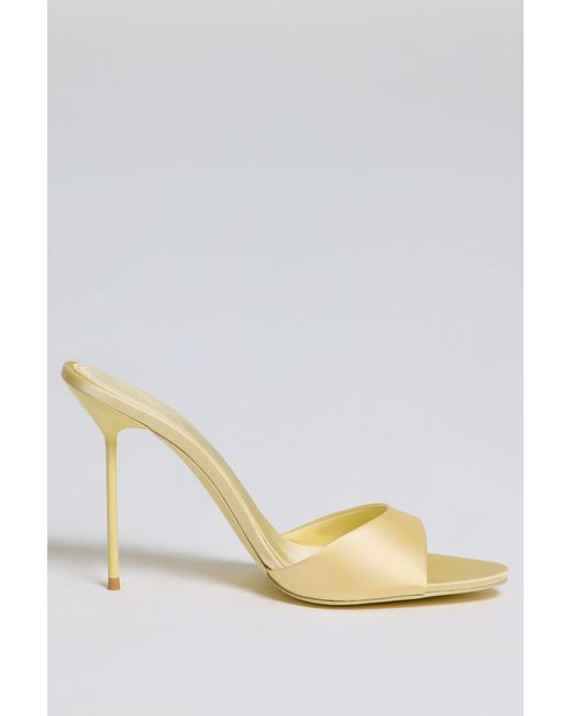 Oh Polly Yellow Satin Heeled Mule Sandal