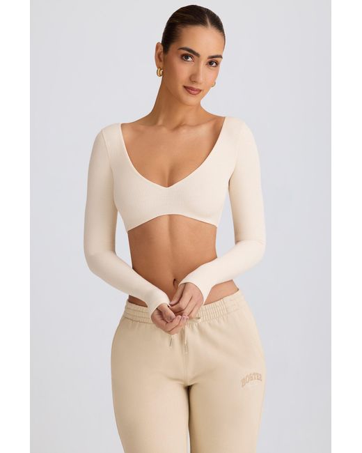 BO+TEE White Ribbed Modal Long-Sleeve Crop Top