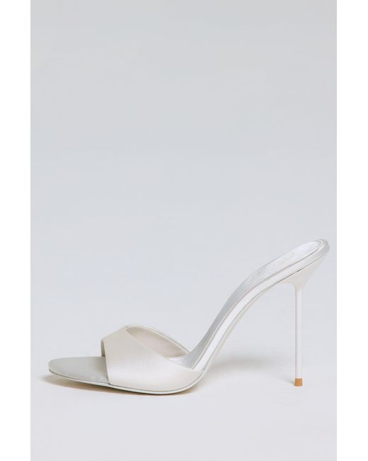 Oh Polly White Satin Heeled Mule Sandal