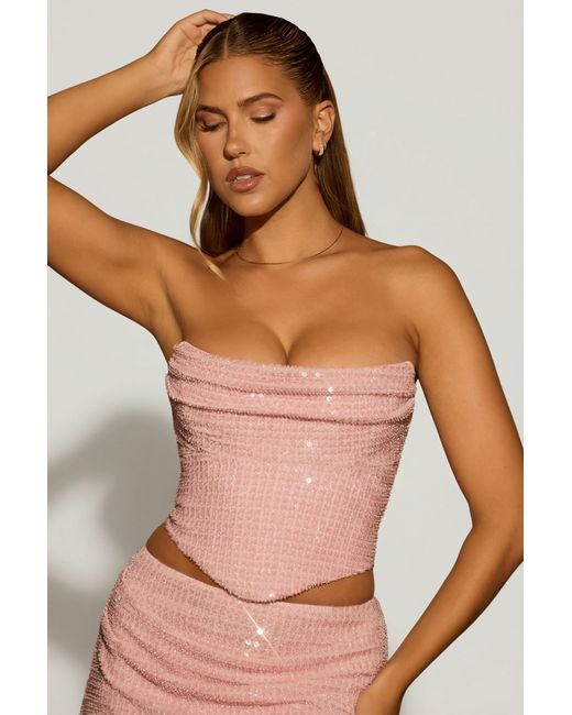 Oh Polly Pink Embellished Draped Corset Top