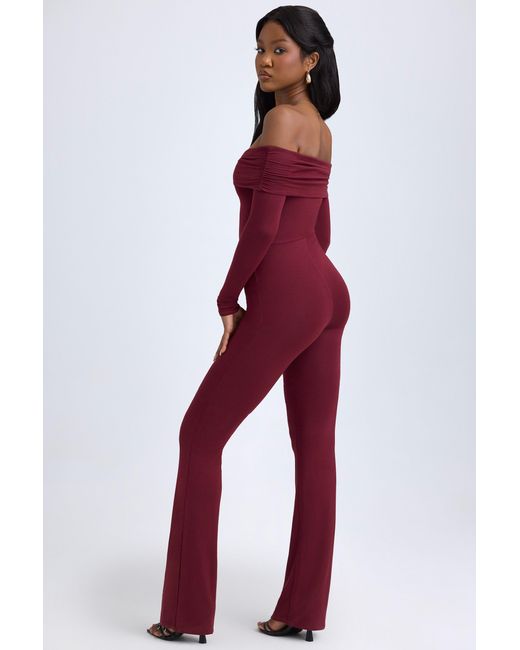 Oh Polly Red Modal Off-Shoulder Ruched Jumpsuit