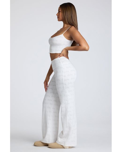 Oh Polly White Mid Rise Straight Leg Pointelle Trousers