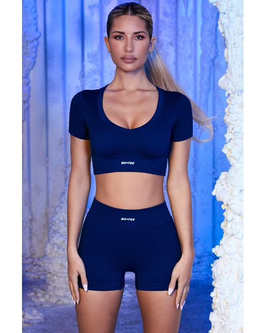 BO+TEE Blue Ribbed Mini Shorts