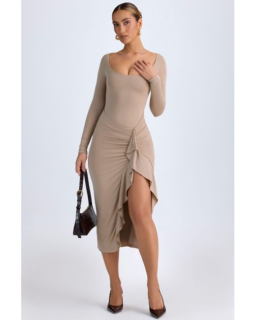 Oh Polly Natural Modal Ruffled Midaxi Dress