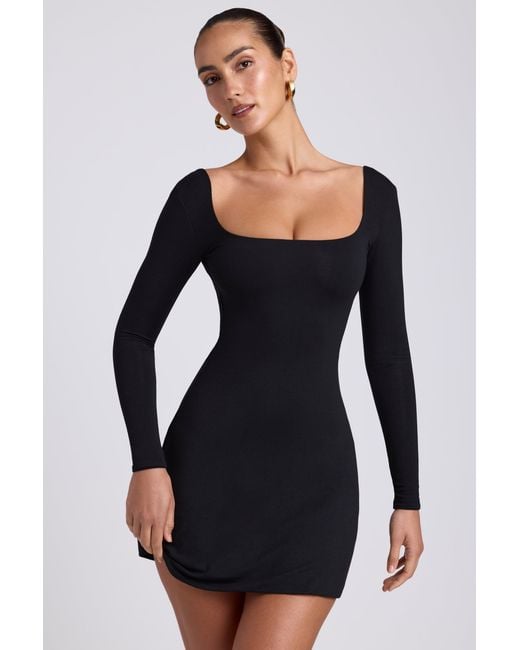 Oh Polly Black Modal Square Neck Long Sleeve Mini Dress