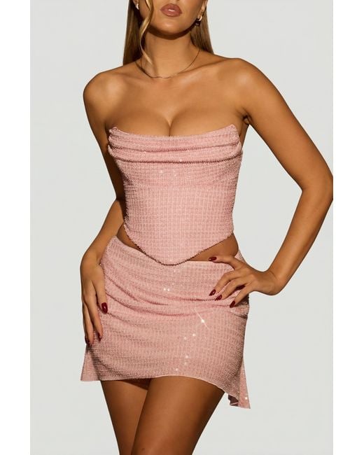 Oh Polly Pink Embellished Draped Corset Top