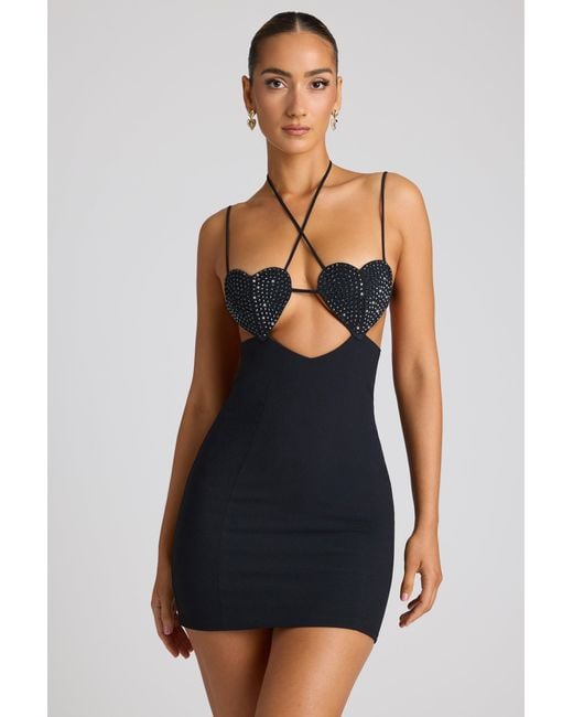 Oh Polly Black Embellished Heart Cup Detail Mini Dress