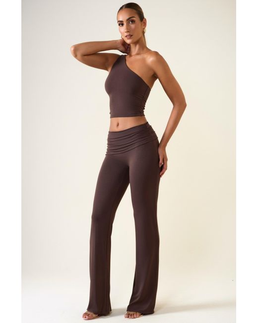 Oh Polly Brown Mid-Rise Straight-Leg Trousers