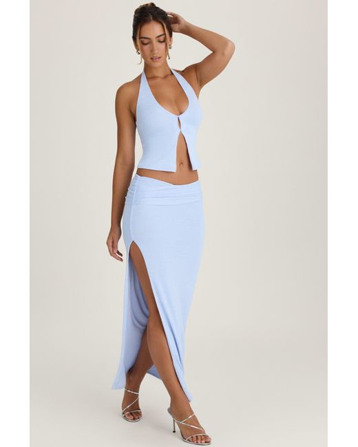 Oh Polly Blue Ruched Maxi Skirt