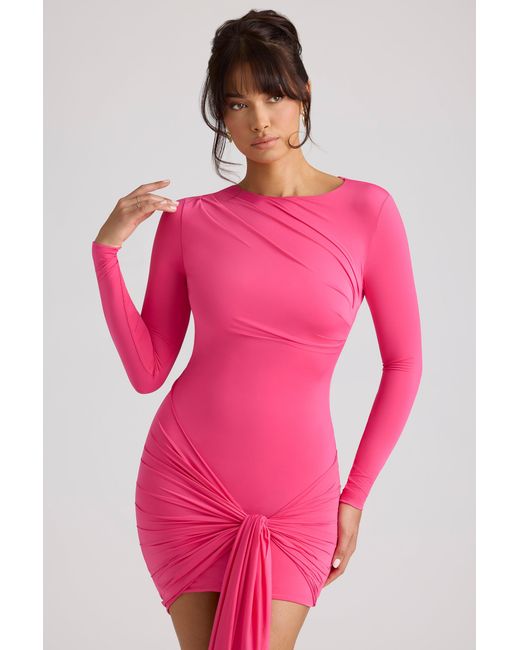 Oh Polly Pink Long Sleeve Draped Mini Dress