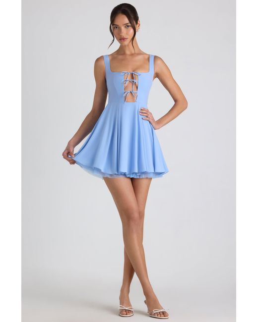 Oh Polly Blue Tie-Detail A-Line Micro Mini Dress
